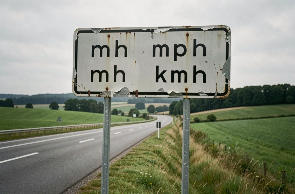 Panneau de signalisation routière indiquant la limite de vitesse en miles par heure et en kilomètres par heure