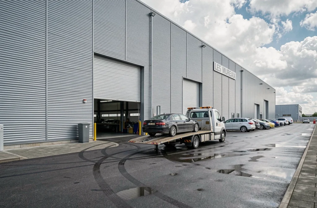Façade extérieure du garage GTMA spécialisé en carrosserie automobile aux Mureaux dans les Yvelines
